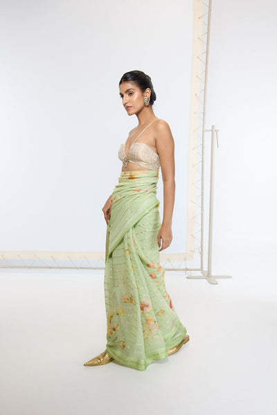 Ekaya Handwoven Sage Green Printed Saree indian designer wear online shopping melange singapore 