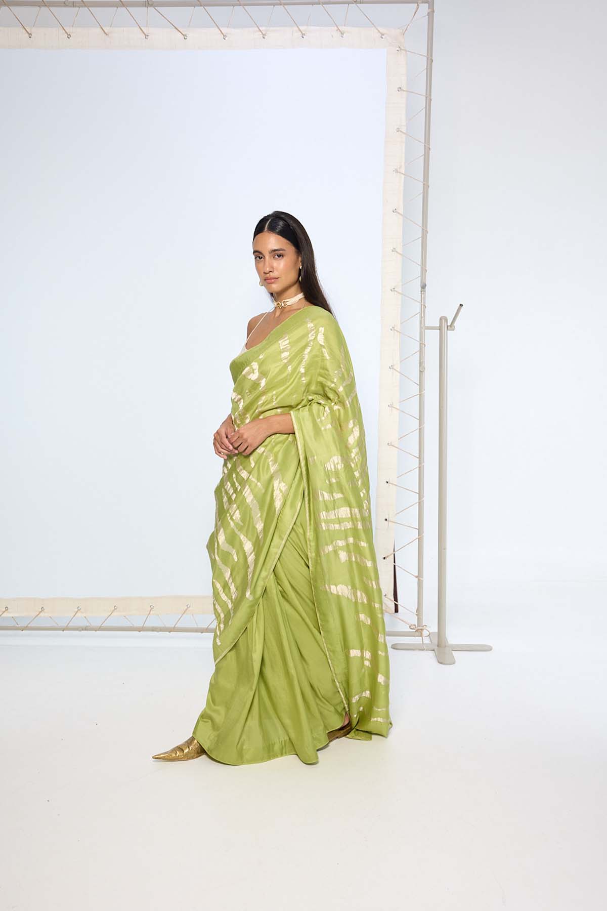 Ekaya Handwoven Sage Green Silk Saree indian designer wear online shopping melange singapore 