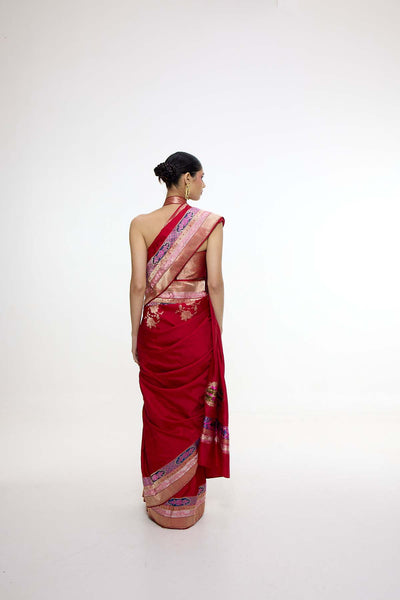 Ekaya Handwoven Scarlet Red Saree indian designer wear online shopping melange singapore 
