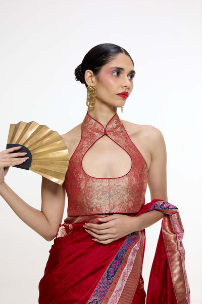 Ekaya Handwoven Scarlet Red Saree indian designer wear online shopping melange singapore 
