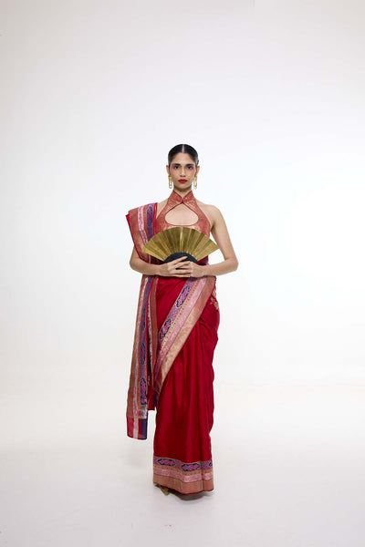 Ekaya Handwoven Scarlet Red Saree indian designer wear online shopping melange singapore 
