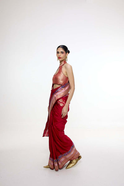 Ekaya Handwoven Scarlet Red Saree indian designer wear online shopping melange singapore 
