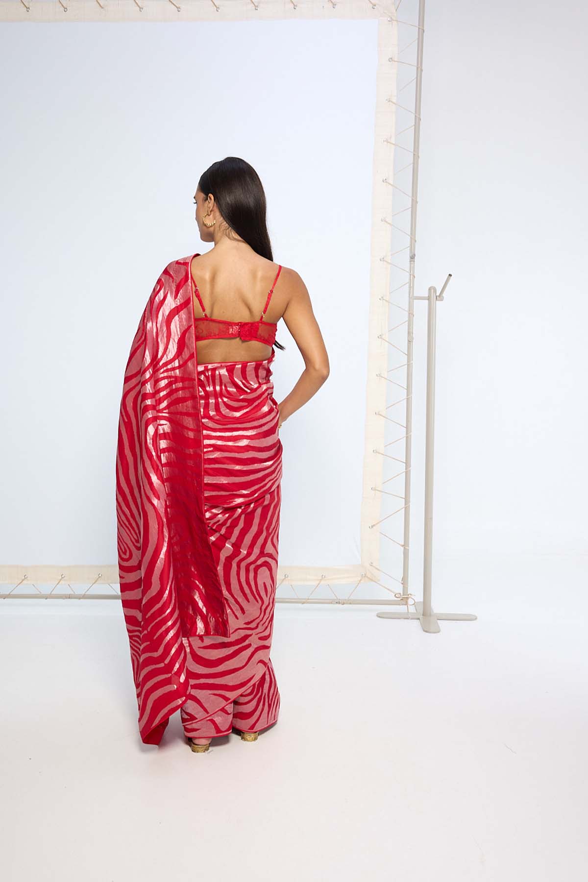 Ekaya Handwoven Scarlet Silk Saree indian designer wear online shopping melange singapore 