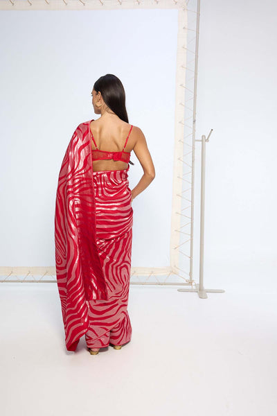Ekaya Handwoven Scarlet Silk Saree indian designer wear online shopping melange singapore 