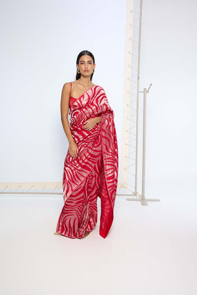 Ekaya Handwoven Scarlet Silk Saree indian designer wear online shopping melange singapore 