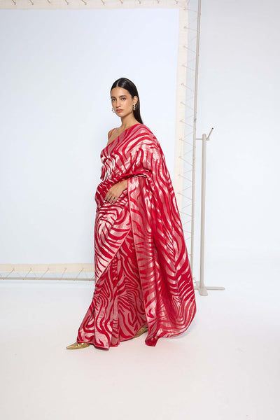 Ekaya Handwoven Scarlet Silk Saree indian designer wear online shopping melange singapore 