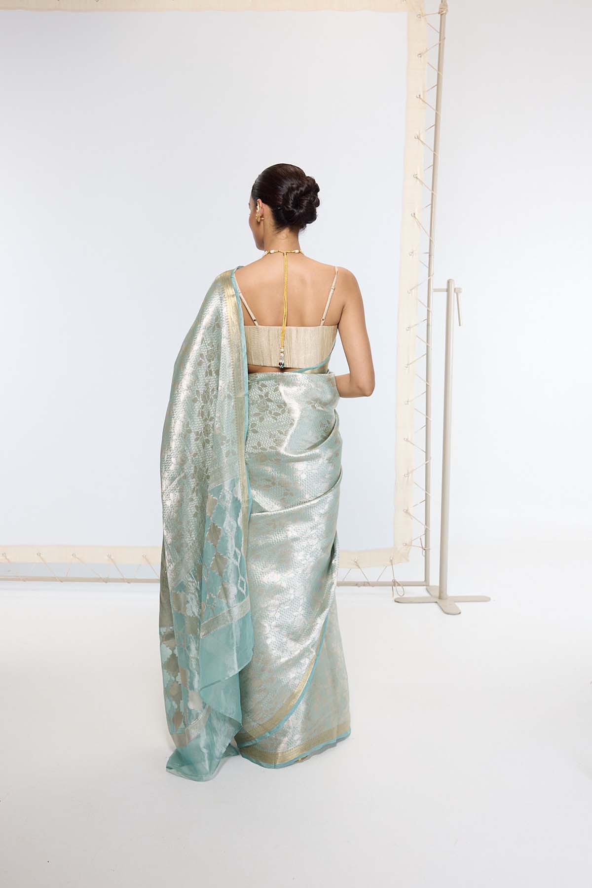 Ekaya Handwoven Sea Green Tissue Saree indian designer wear online shopping melange singapore 
