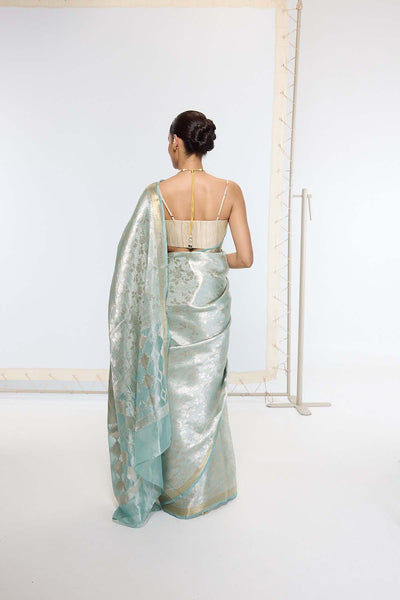 Ekaya Handwoven Sea Green Tissue Saree indian designer wear online shopping melange singapore 
