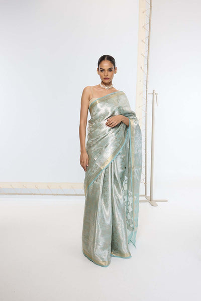 Ekaya Handwoven Sea Green Tissue Saree indian designer wear online shopping melange singapore 
