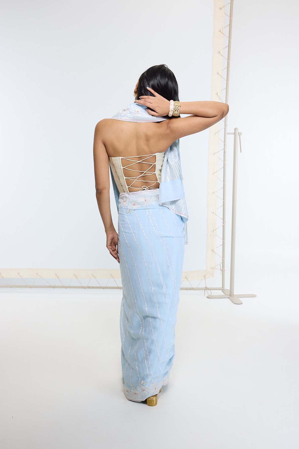 Ekaya Handwoven Sky Blue Saree indian designer wear online shopping melange singapore 