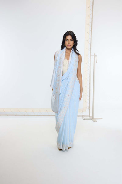 Ekaya Handwoven Sky Blue Saree indian designer wear online shopping melange singapore 