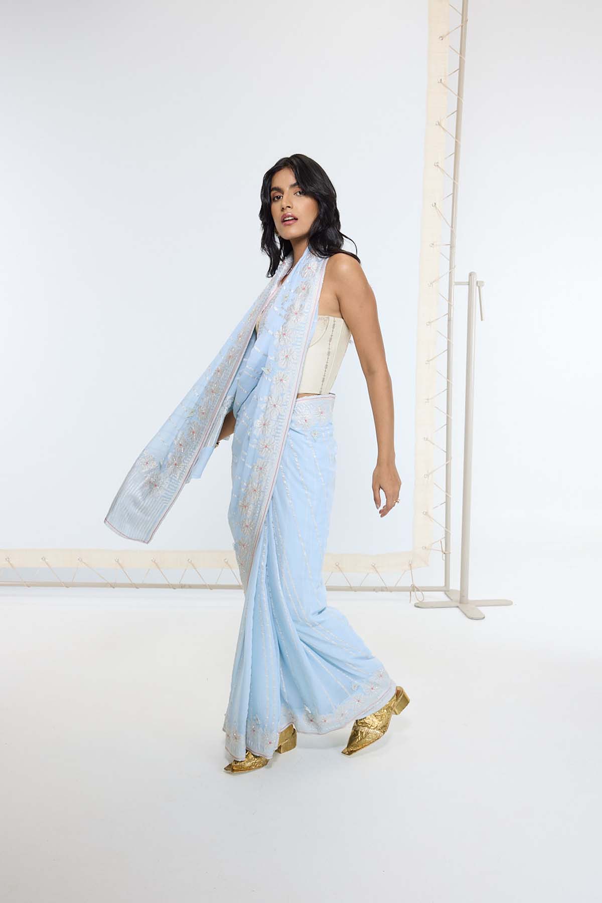 Ekaya Handwoven Sky Blue Saree indian designer wear online shopping melange singapore 