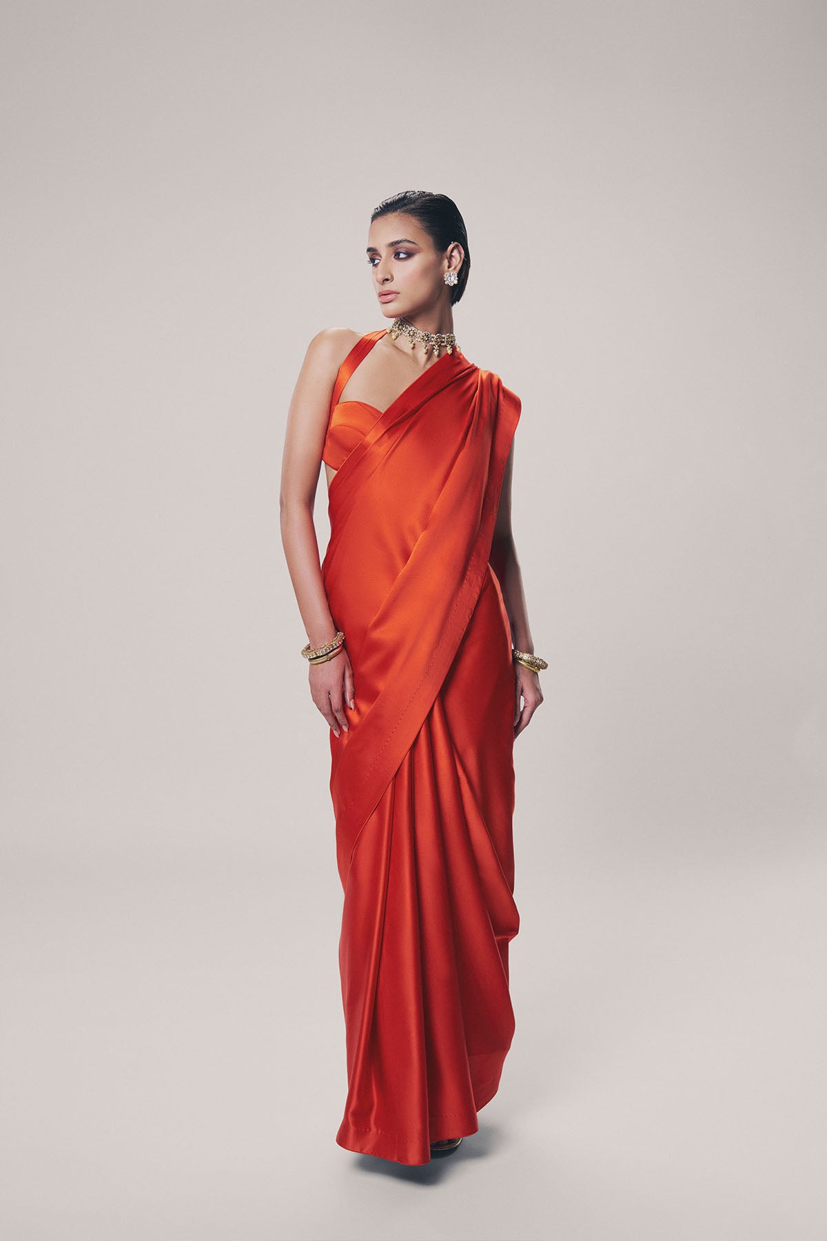 Ekaya Handwoven Tiger Red Satin Saree indian designer wear online shopping melange singapore 
