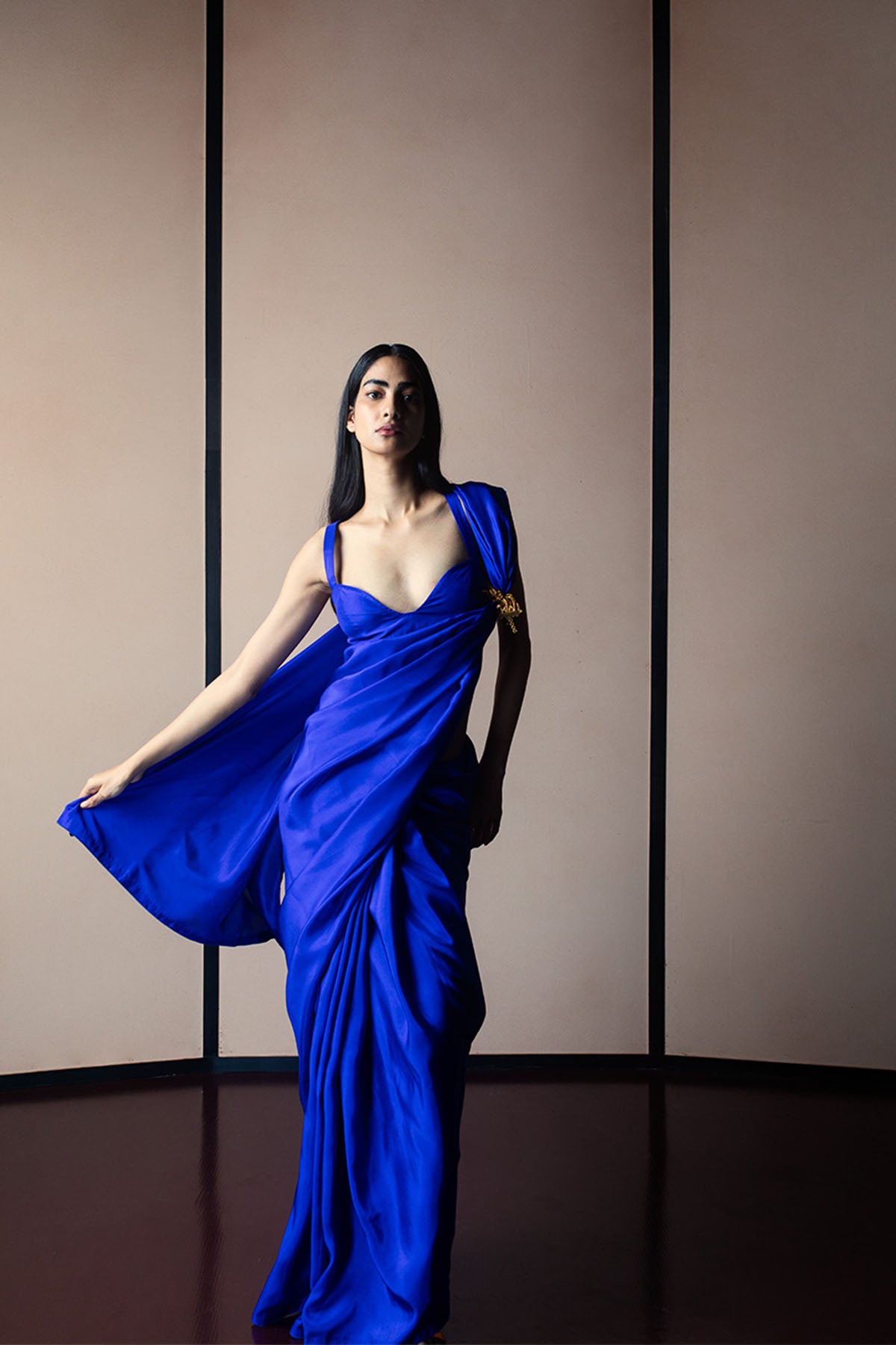Ekaya Handwoven Ultramarine Blue Silk Saree indian designer wear online shopping melange singapore 
