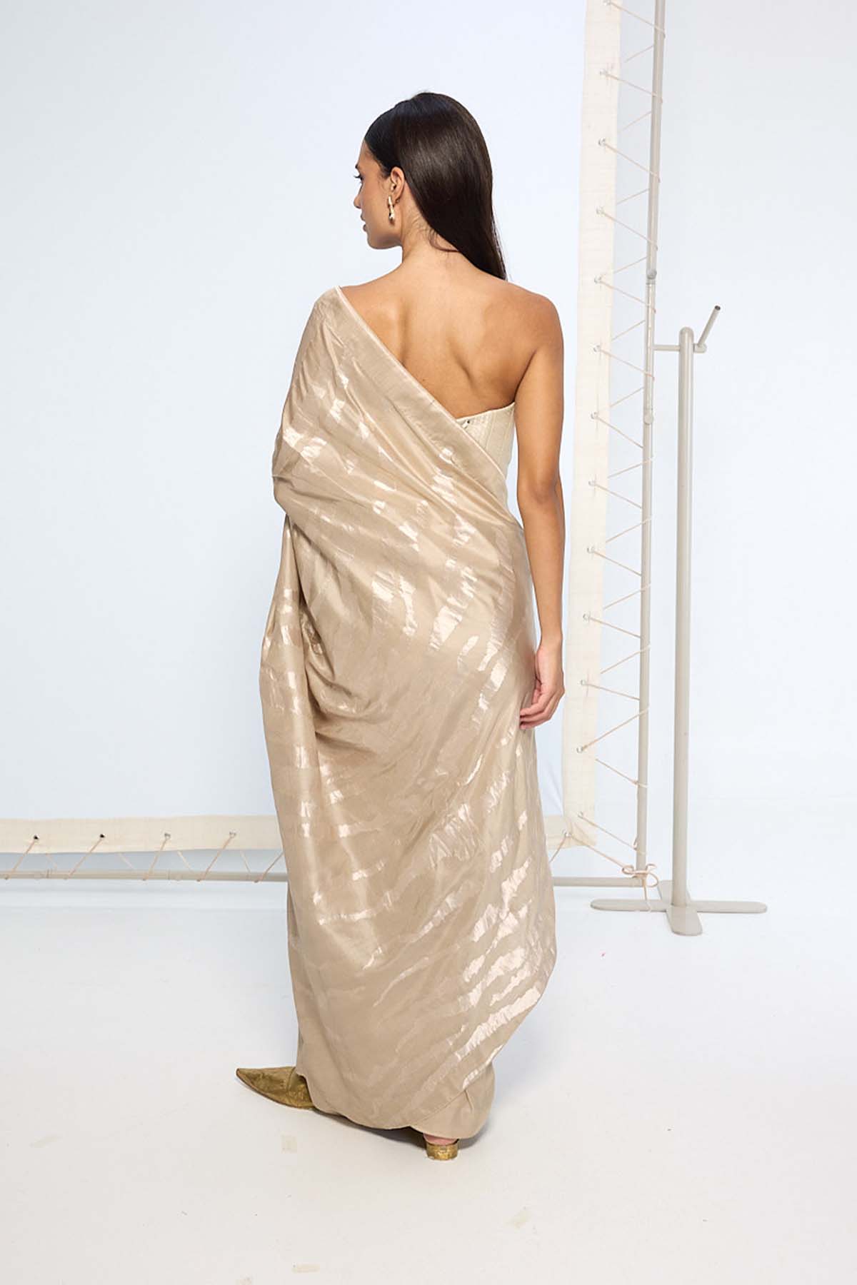Ekaya Handwover Beige Silk Sari indian designer wear online shopping melange singapore 