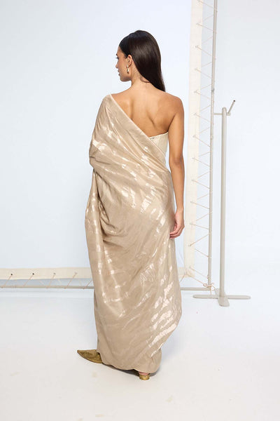 Ekaya Handwover Beige Silk Sari indian designer wear online shopping melange singapore 