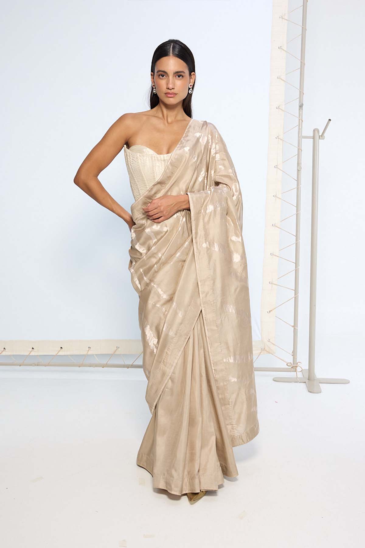 Ekaya Handwover Beige Silk Sari indian designer wear online shopping melange singapore 