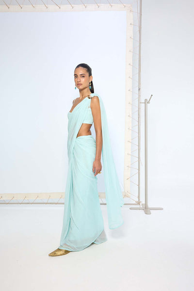 Ekaya Ice Blue Movable Brooch Saree indian designer wear online shopping melange singapore 