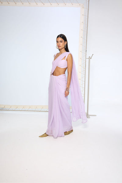 Ekaya Lilac Brooch Saree indian designer wear online shopping melange singapore 