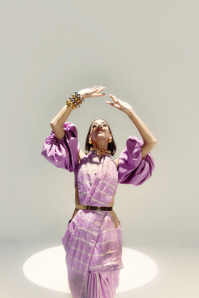 Ekaya Lilac pencil stripe saree indian designer wear online shopping melange singapore 