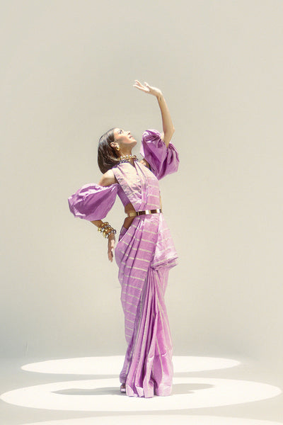 Ekaya Lilac pencil stripe saree indian designer wear online shopping melange singapore 