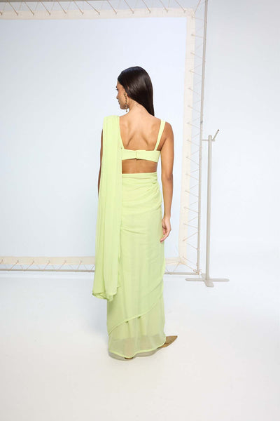 Ekaya Lime Green Movable Brooch Saree indian designer wear online shopping melange singapore 
