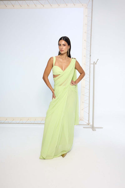 Ekaya Lime Green Movable Brooch Saree indian designer wear online shopping melange singapore 