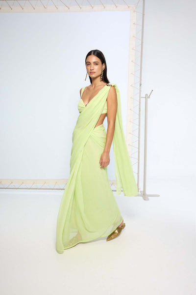 Ekaya Lime Green Movable Brooch Saree indian designer wear online shopping melange singapore 