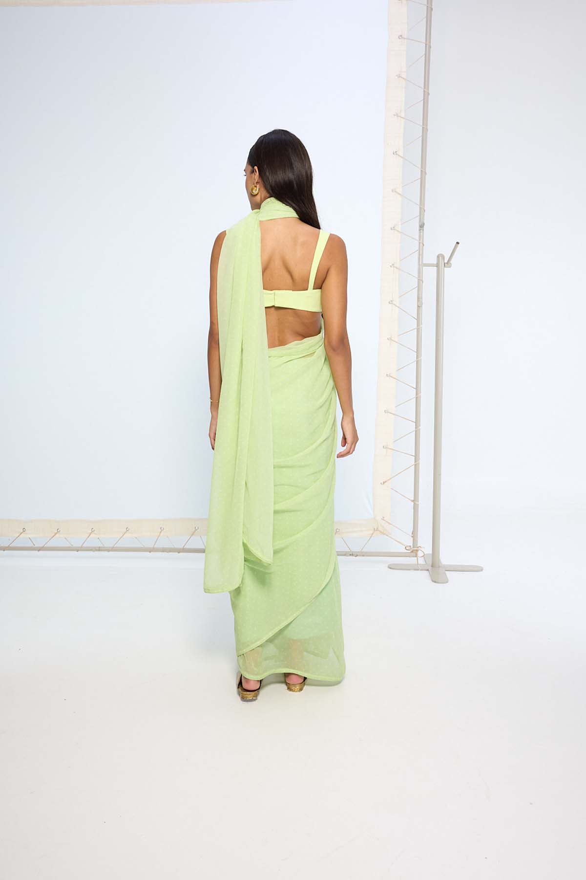 Ekaya Lime Green Polka Dotted Saree indian designer wear online shopping melange singapore 