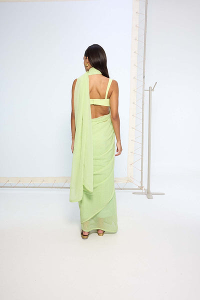Ekaya Lime Green Polka Dotted Saree indian designer wear online shopping melange singapore 