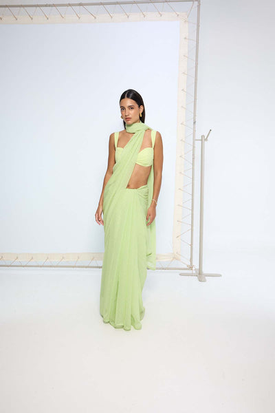 Ekaya Lime Green Polka Dotted Saree indian designer wear online shopping melange singapore 