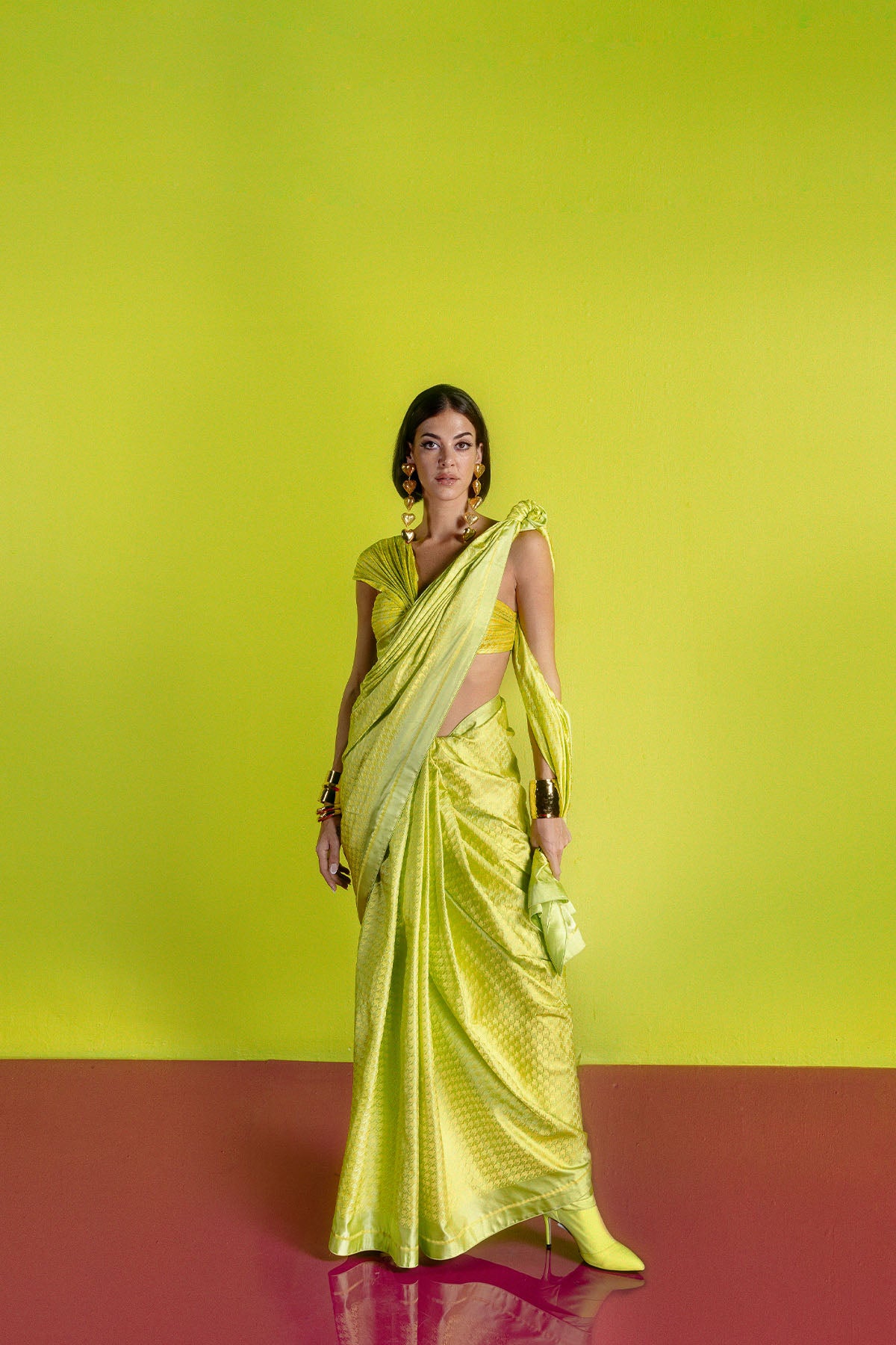 Ekaya Lime Resham Houndstooth indian designer wear online shopping melange singapore 