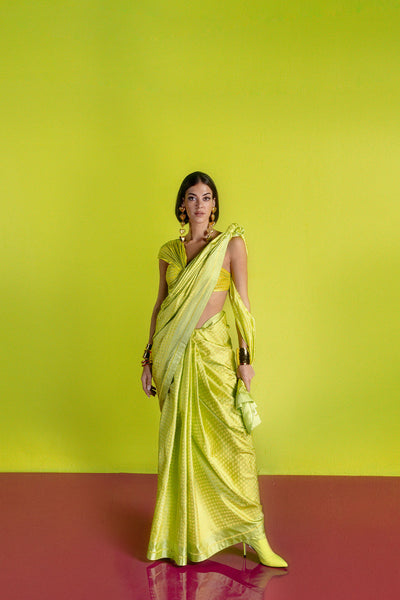 Ekaya Lime Resham Houndstooth indian designer wear online shopping melange singapore 