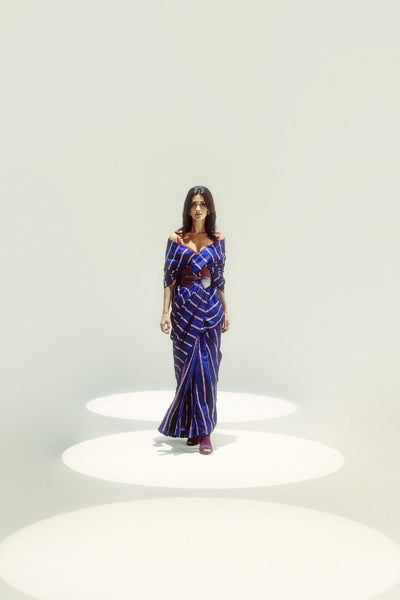 Ekaya Navy Blue Pencil Stripe indian designer wear online shopping melange singapore 