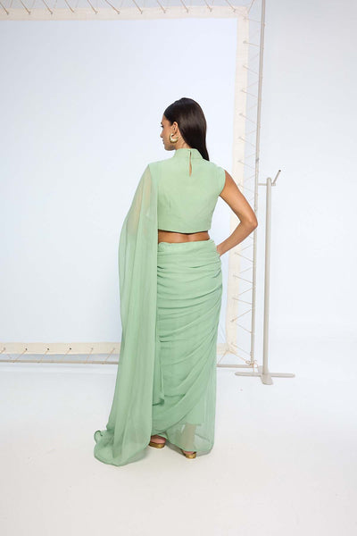 Ekaya Pale Green Brooch Saree indian designer wear online shopping melange singapore 