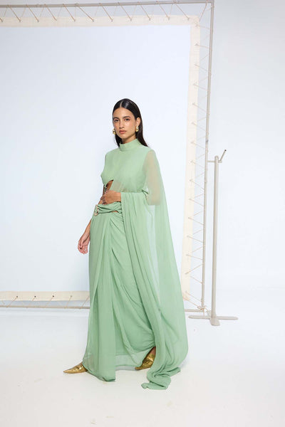 Ekaya Pale Green Brooch Saree indian designer wear online shopping melange singapore 