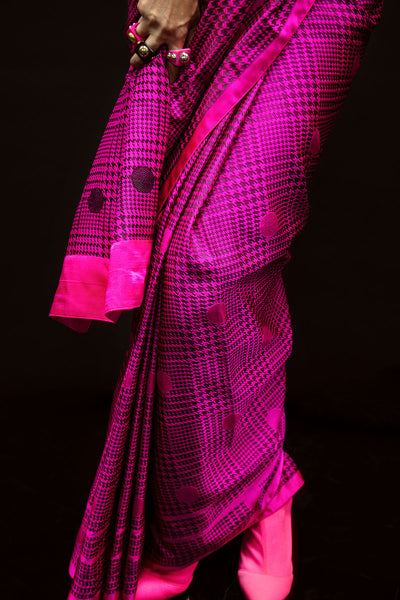 Ekaya Pink Polka Glen Plaid Saree indian designer wear online shopping melange singapore 