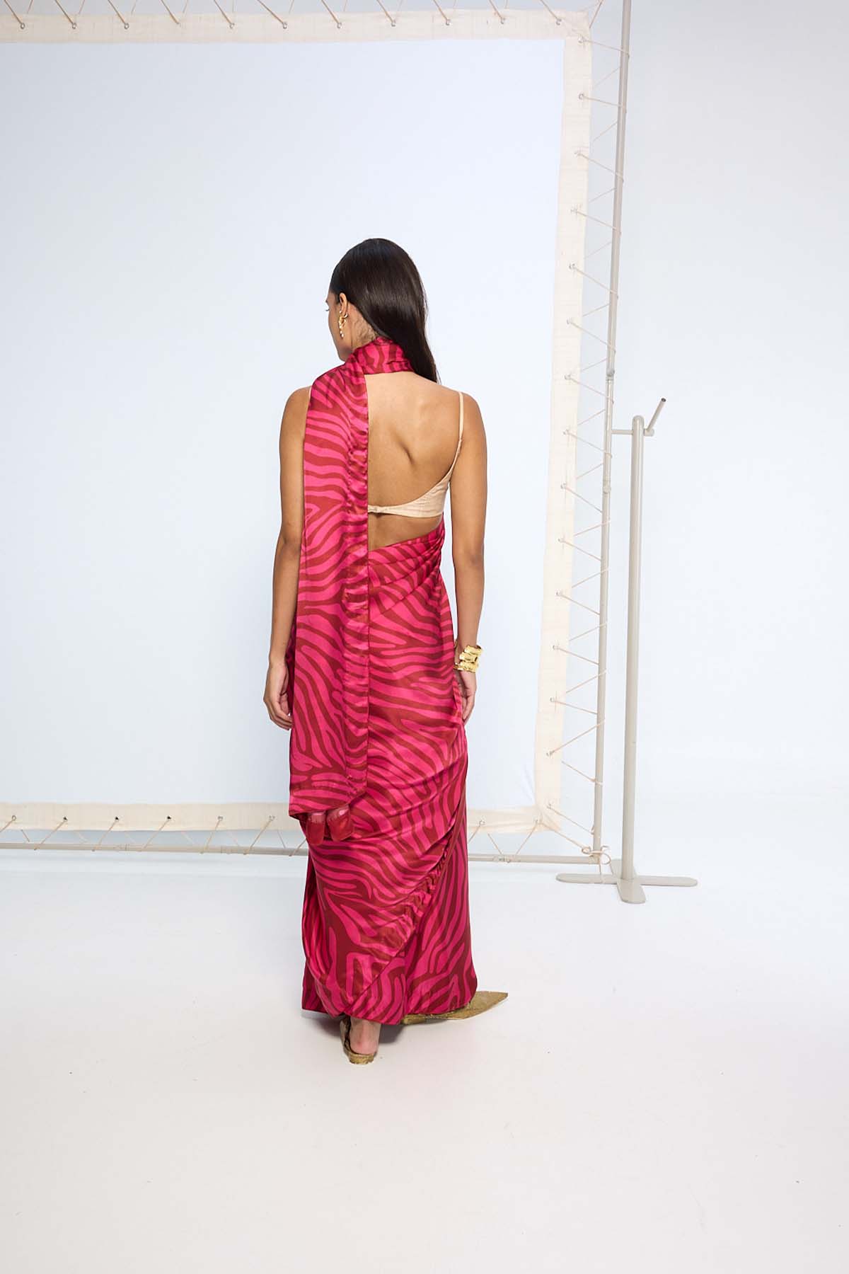 Ekaya Pink Zebra Print Saree indian designer wear online shopping melange singapore 