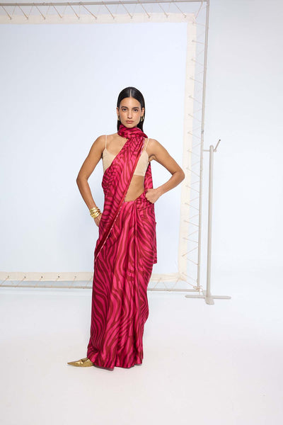 Ekaya Pink Zebra Print Saree indian designer wear online shopping melange singapore 