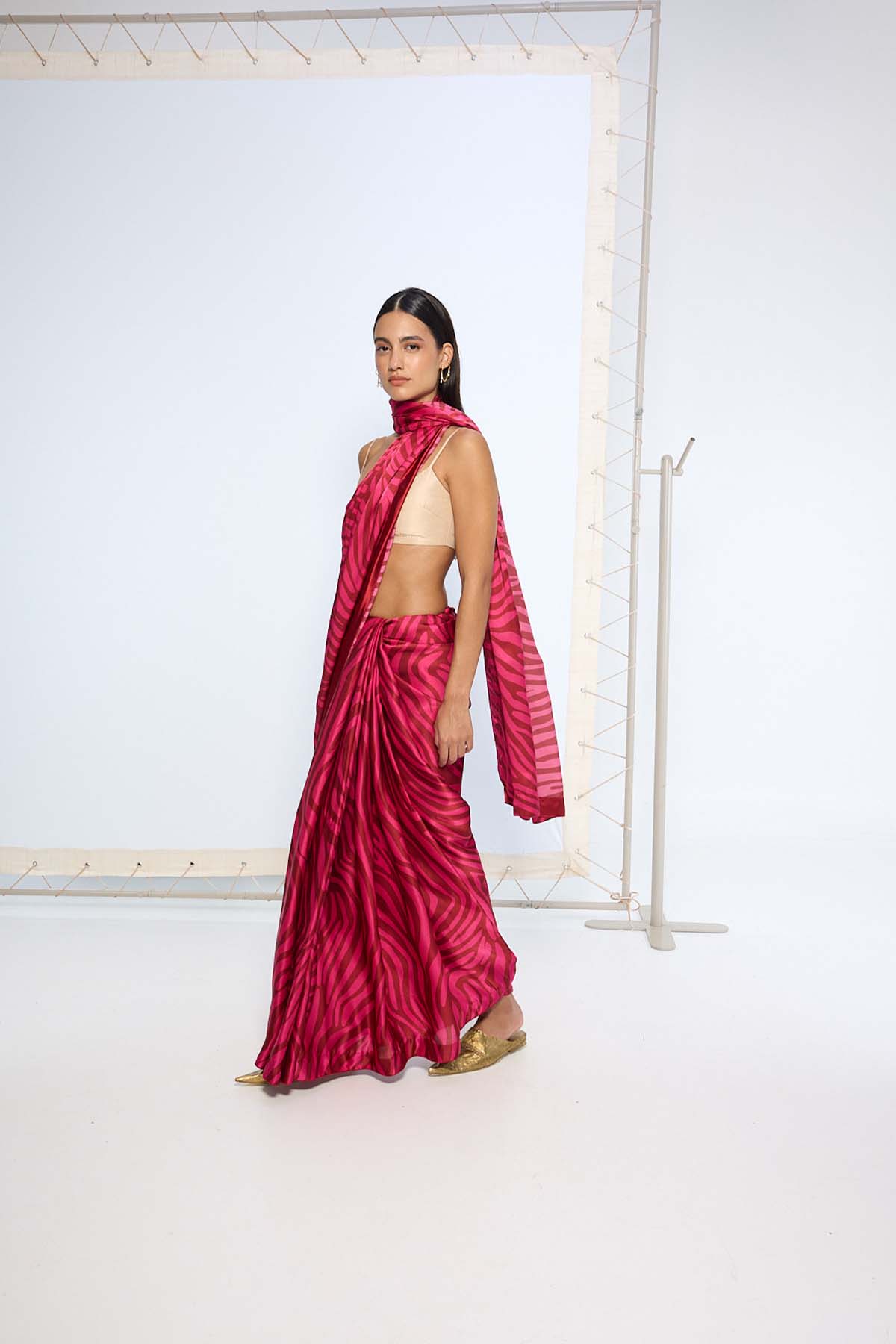 Ekaya Pink Zebra Print Saree indian designer wear online shopping melange singapore 