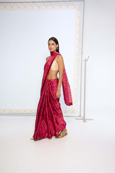 Ekaya Pink Zebra Print Saree indian designer wear online shopping melange singapore 