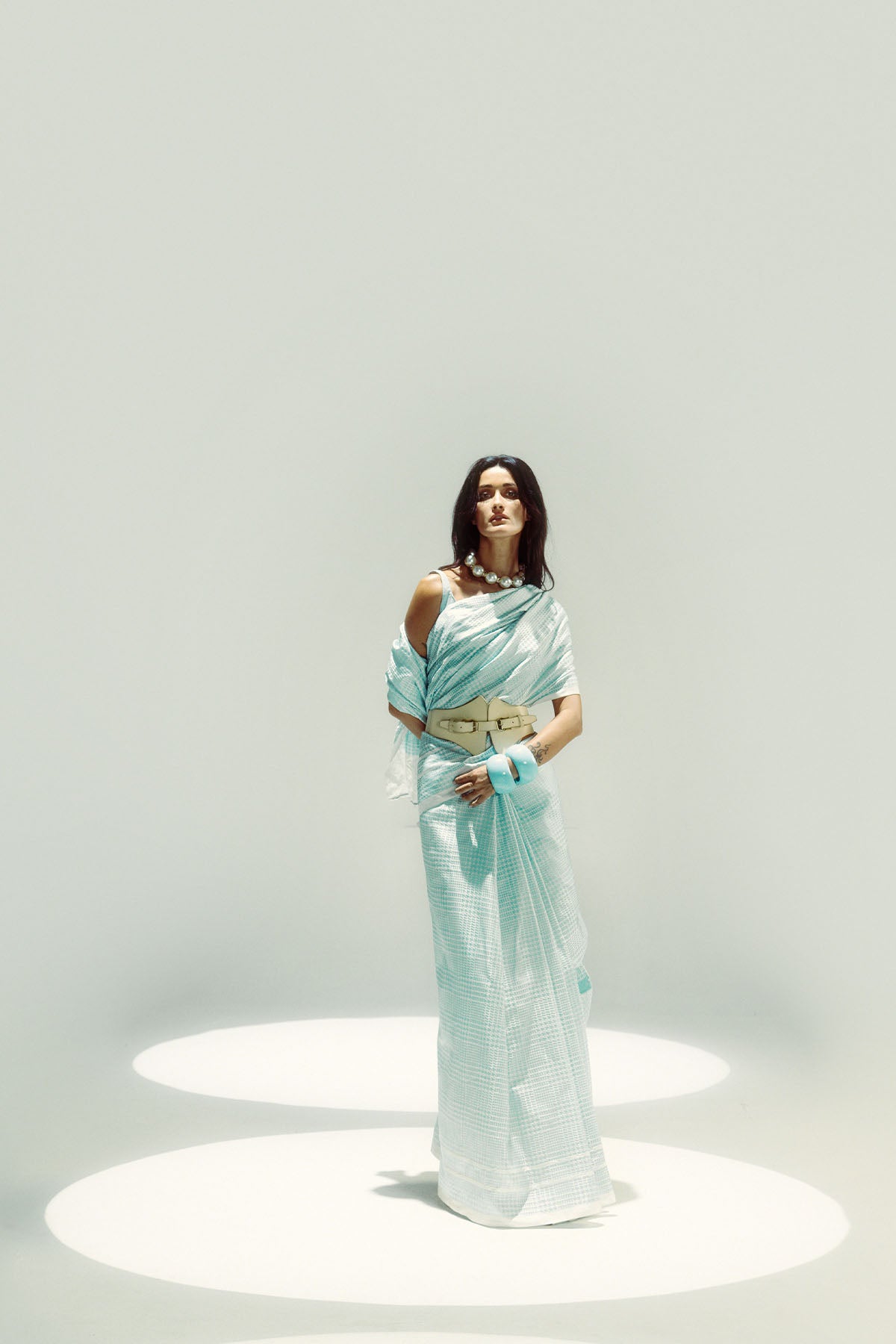 Ekaya Powder Blue Glen Plaid indian designer wear online shopping melange singapore 