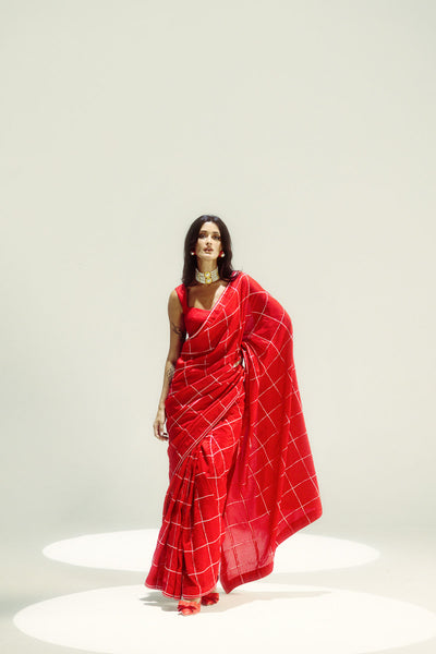 Ekaya Red Window Pane indian designer wear online shopping melange singapore 