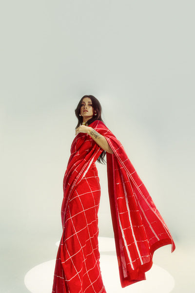 Ekaya Red Window Pane indian designer wear online shopping melange singapore 
