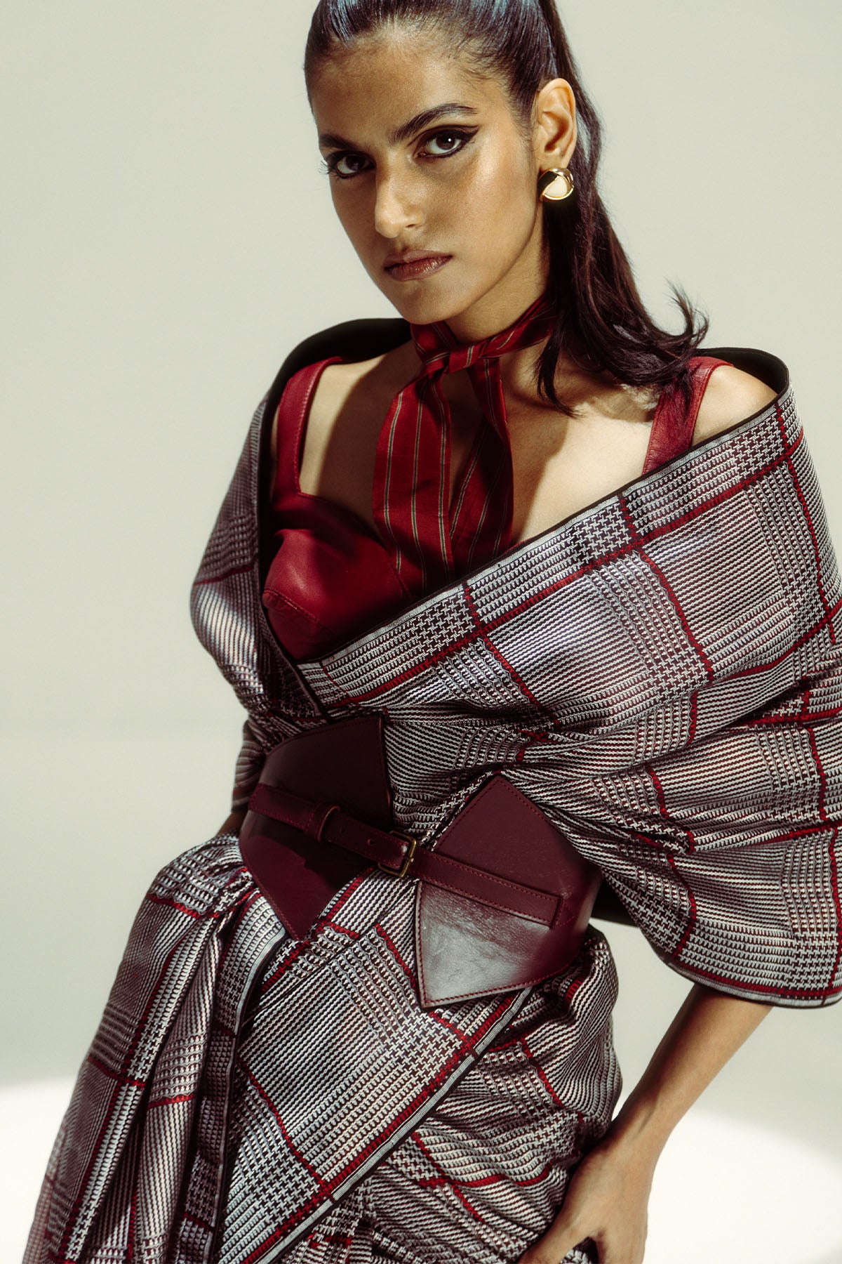 Ekaya Red Big check indian designer wear online shopping melange singapore 
