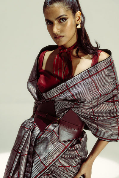 Ekaya Red Big check indian designer wear online shopping melange singapore 

