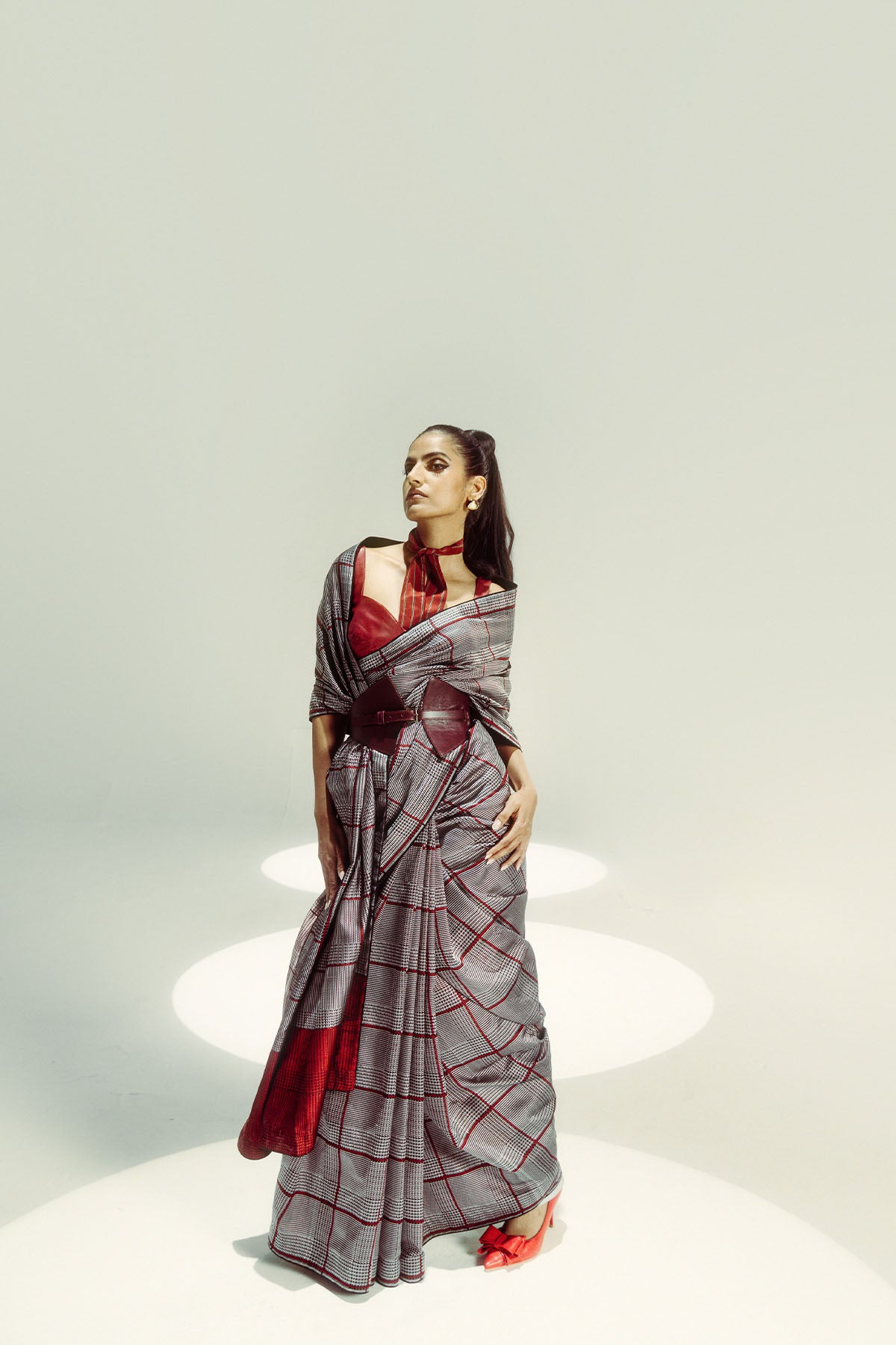 Ekaya Red Big check indian designer wear online shopping melange singapore 
