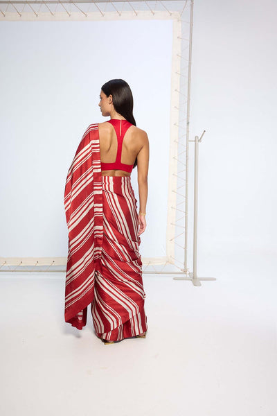 Ekaya Red Silk Striped Saree indian designer wear online shopping melange singapore 