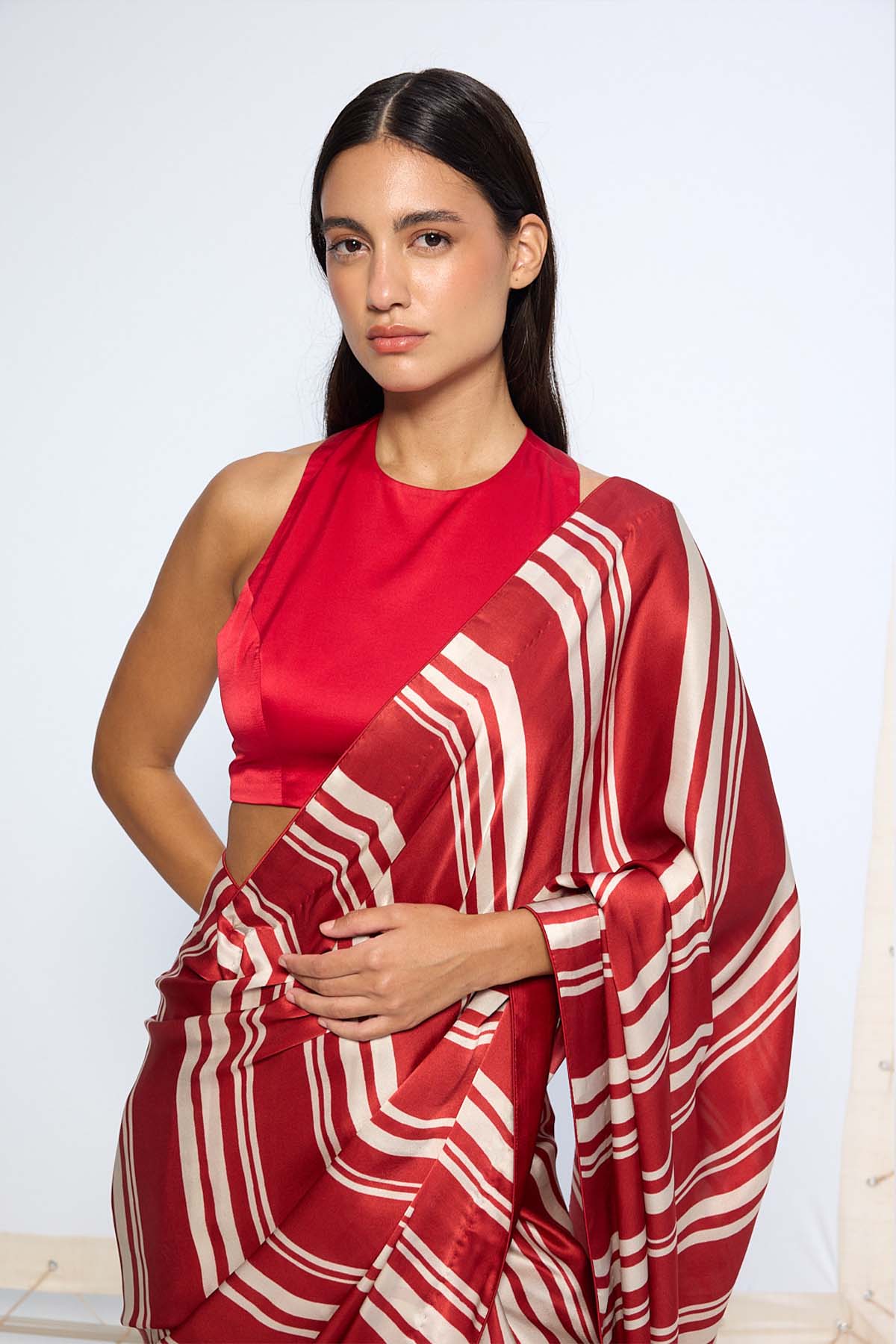 Ekaya Red Silk Striped Saree indian designer wear online shopping melange singapore 