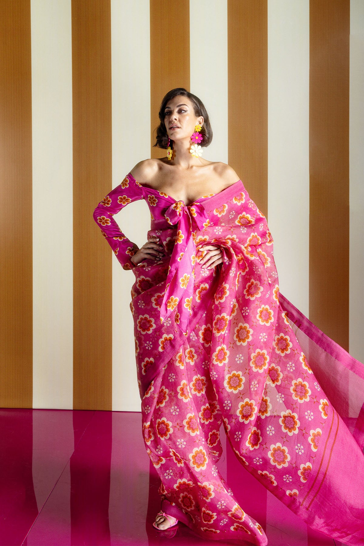 Ekaya Retro Florals Pink indian designer wear online shopping melange singapore 
